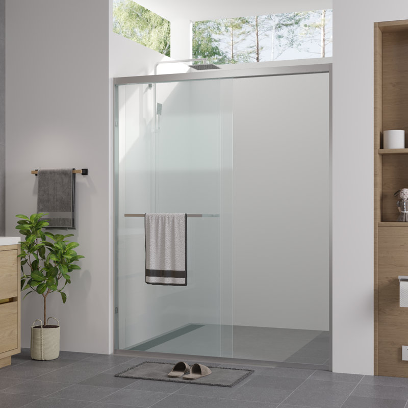 56-60"x74" Aluminum Frame Double Sliding Shower Door,Bypass Bathroom Sliding Door with Premium 1/4" (6mm) Clear Tempered Glass, Black Hardware Sliding Glass Shower Enclosure,Matte Black Finished 