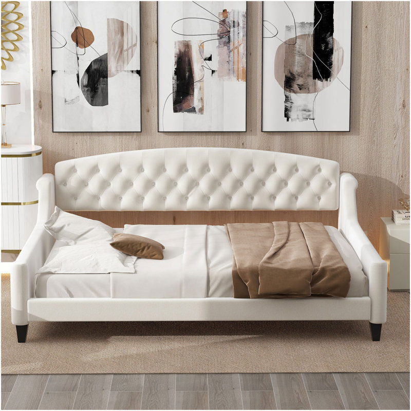 Lit de jour capitonné moderne de luxe, double, beige, Beige, Lit double