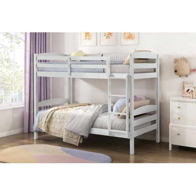Twin Over Twin Bunk Bed With Guard Rails 1Pc Sturdy Wood Frame White Finish Youth Bedroom Furniture