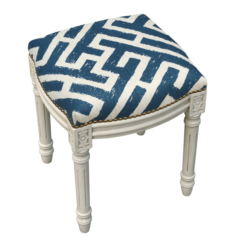 Tabouret de coiffeuse en bois massif Ordaz, Bleu marine