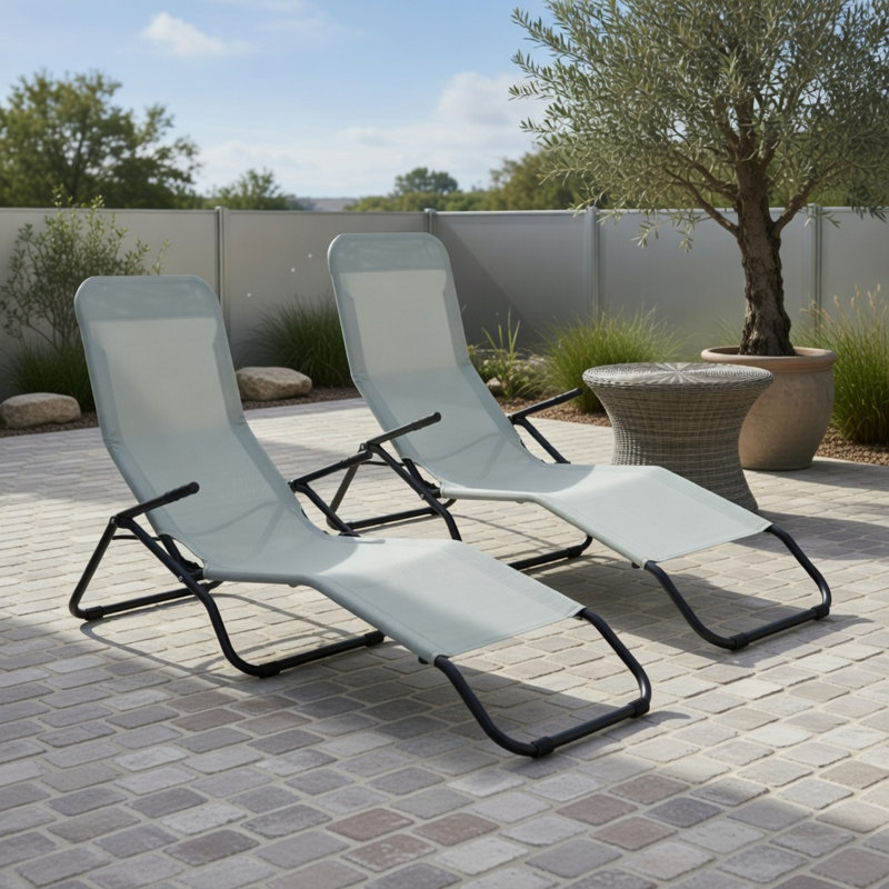 2-Pack Light Green Folding Patio Chaise Loungers with Rocking Motion – Heavy-Duty Steel Frame, Breathable Fabric, Easy-Store Design for Backyard, Poolside & Garden