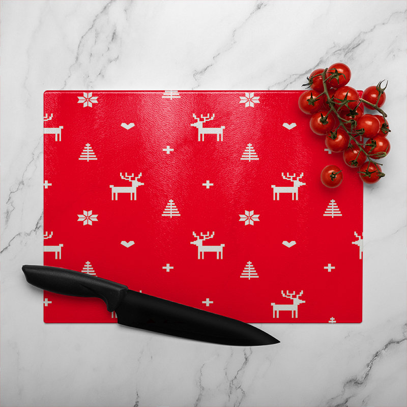 Norway Christmas Festive Sweater Dining Glass Chopping Board, 40cm L x 28cm W