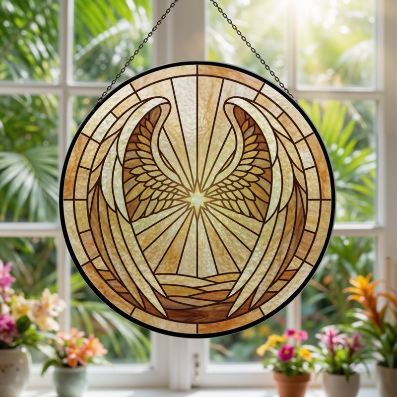 Panneau de vitrail Angel Wings ， H 12 po, H 12 po