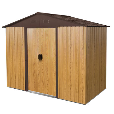 Long-Lasting 8Ft X 4Ft Metal Shed - Coffee For Outdoor Storage Purposes 8X4 Ft With Anchors Stability Patio