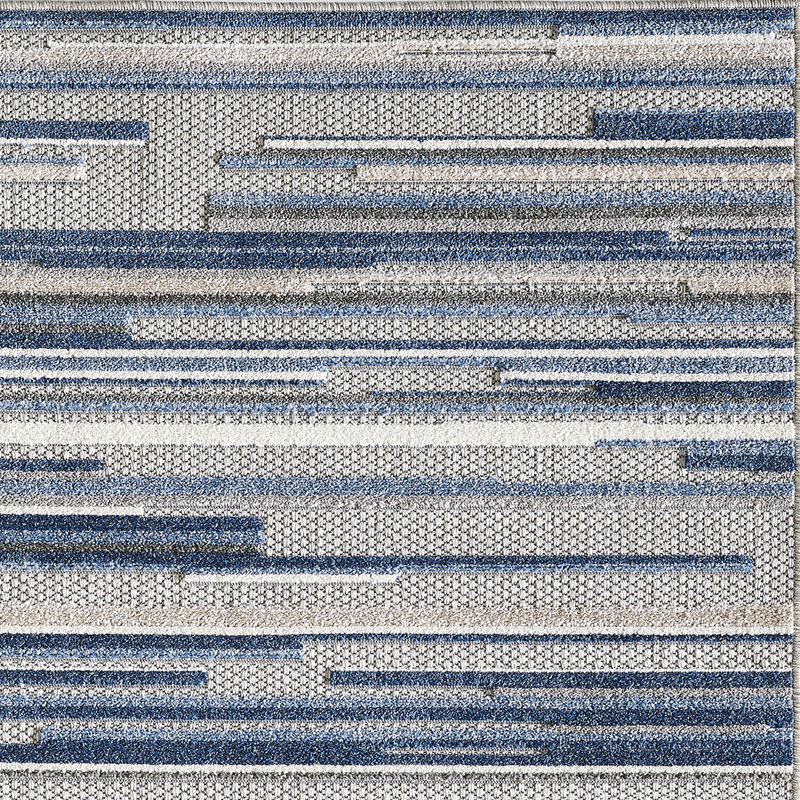 Tapis d'extérieur à rayures abstraites Gemmill, Rectangle 6 pi 7 po x 9 pi, Bleu
