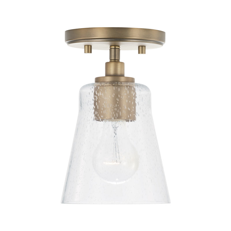 Mini-luminaire suspendu 1 lumière 5,5 po x l 8 po en verre bullé transparent, Laiton vieilli