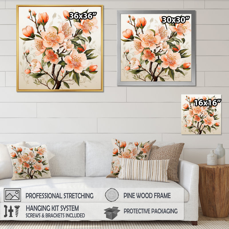 «Peach Blossom Bliss V», reproduction sur toile, H 24 po x l 24 po x P 1 po, Toile tendue