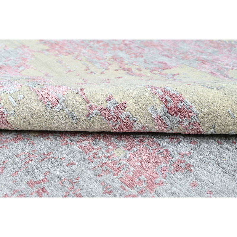 Hand Knotted Abstract Area Rug in Beige/Pink/Light Gray, Rectangle 12' x 15'