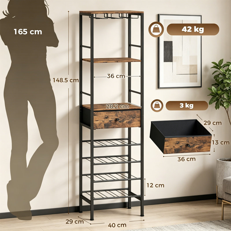 Wine Bottle & Glass Rack Black,Brown