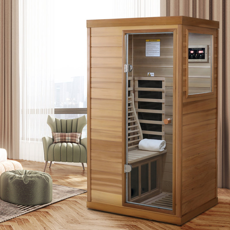 Red Cedar Mini One Person Far Infrared Glass Door On The Right Of The Indoor Sauna Room, Left