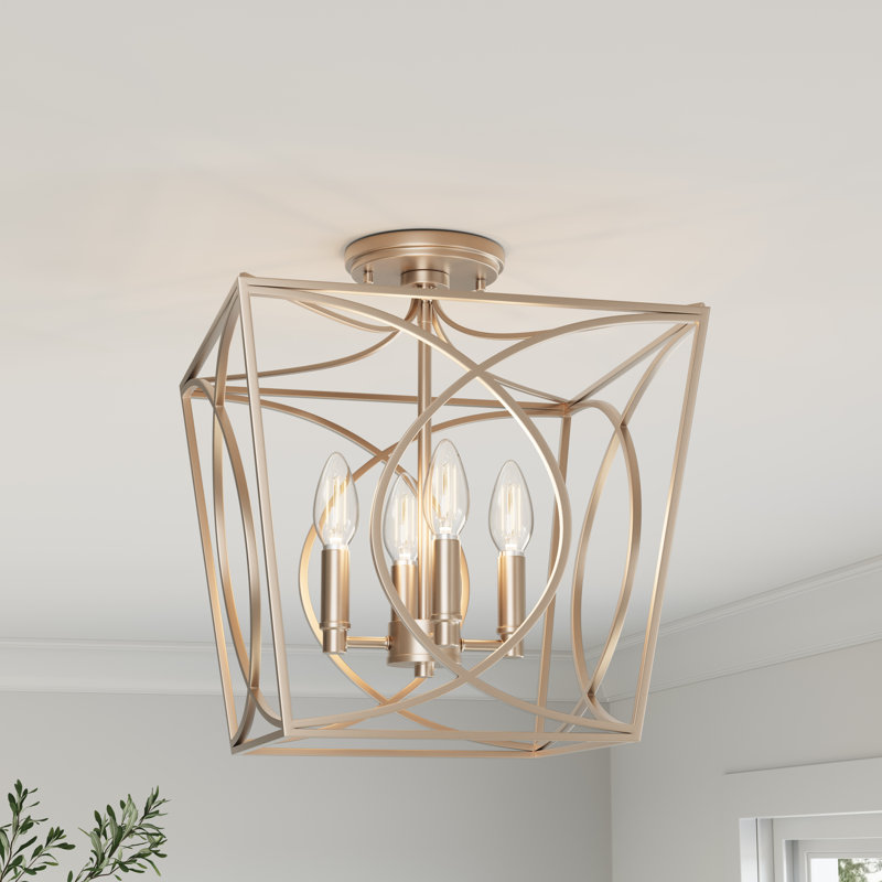Plafonnier semi-encastré 4 lumières Gracie Oaks Dumais, Or moderne peint