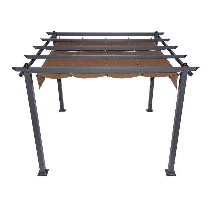 Mocha Aluminum Pergola with Retractable Canopy, 9'10" x 9'10"