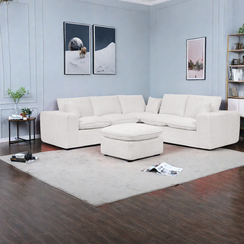 Spacieux canapé modulaires en forme de L, design moderne avec repose-pieds pour le salon