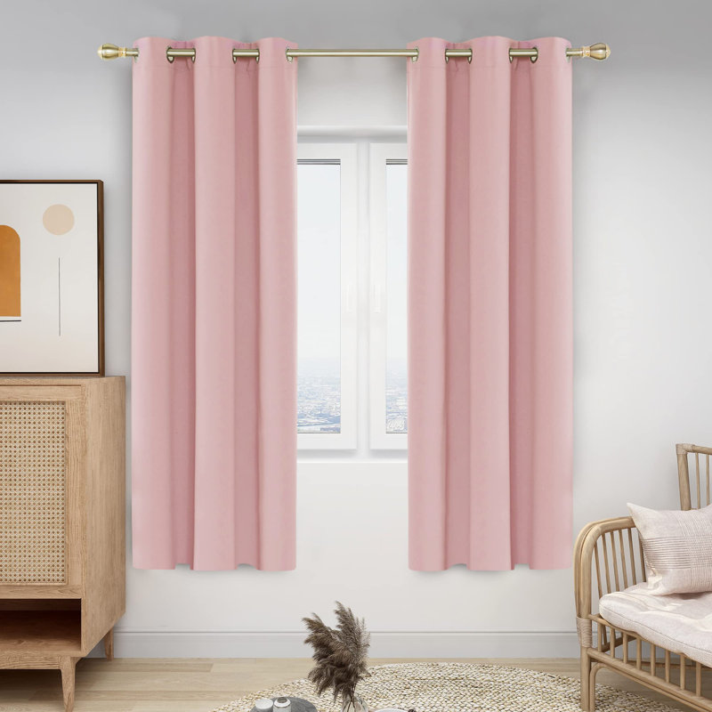Thermal Insulated Room Darkening Grommet Curtain Panels (Set of 4), Coral Pink, 42" W x 54" L