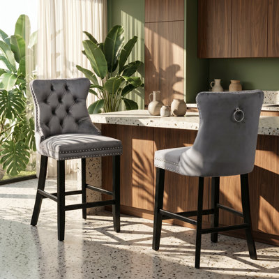Tabourets de bar en bois massif touffeté à boutons l 23,6 po x P 19,5 po x H 40,7 po Lexington (ensemble de 2)