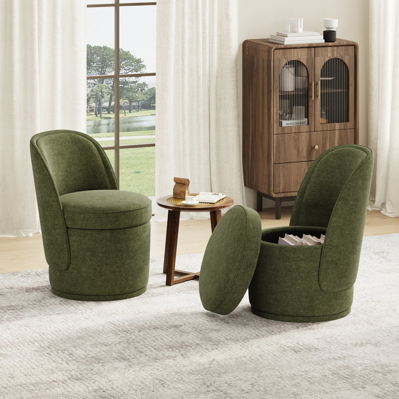 Fauteuil d'appoint pivotant rembourré avec rangement, sans assemblage, Vert