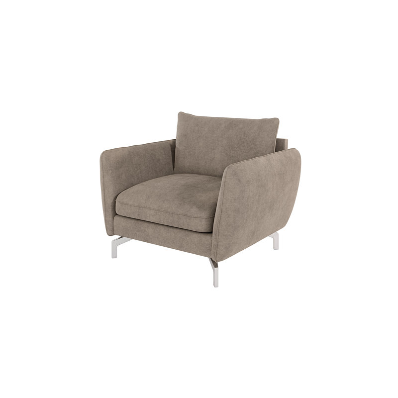 Modern Armchair  with Silver Metal Legs, Dark Beige