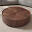 Table basse ronde en bois de noyer avec deux tiroirs de rangement, conception peu encombrante-129229008-134680501