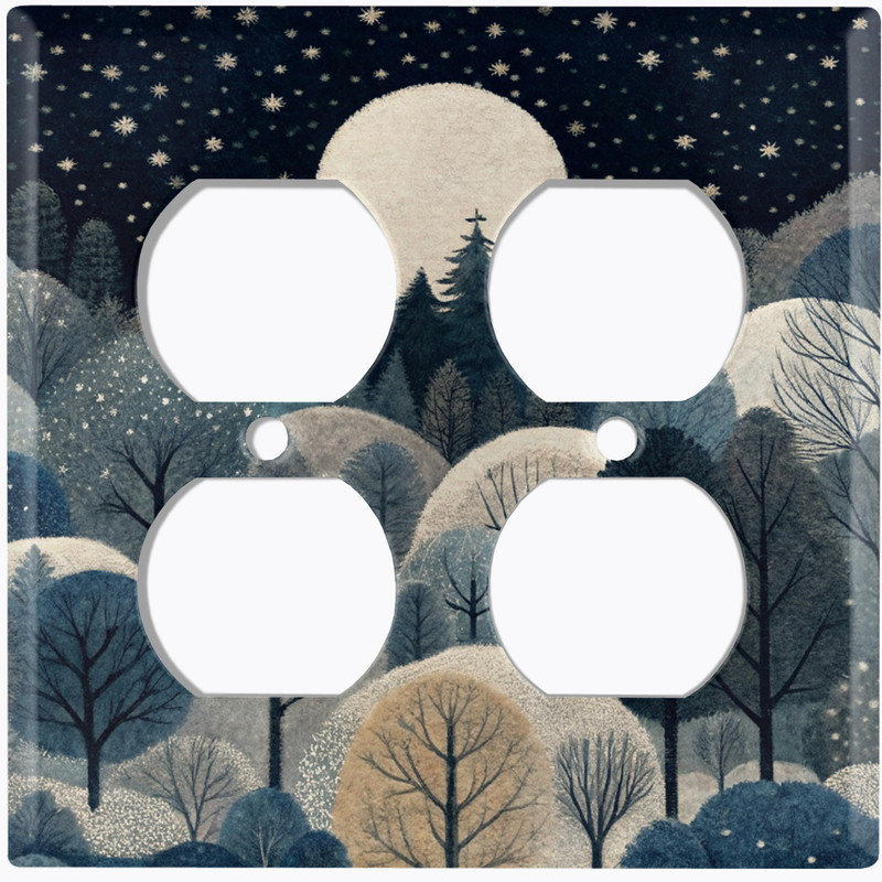 Couvercle de plaque d'interrupteur en métal; Rectangle 2 bandes US Standard - Midnight Forest, Prise double # 9