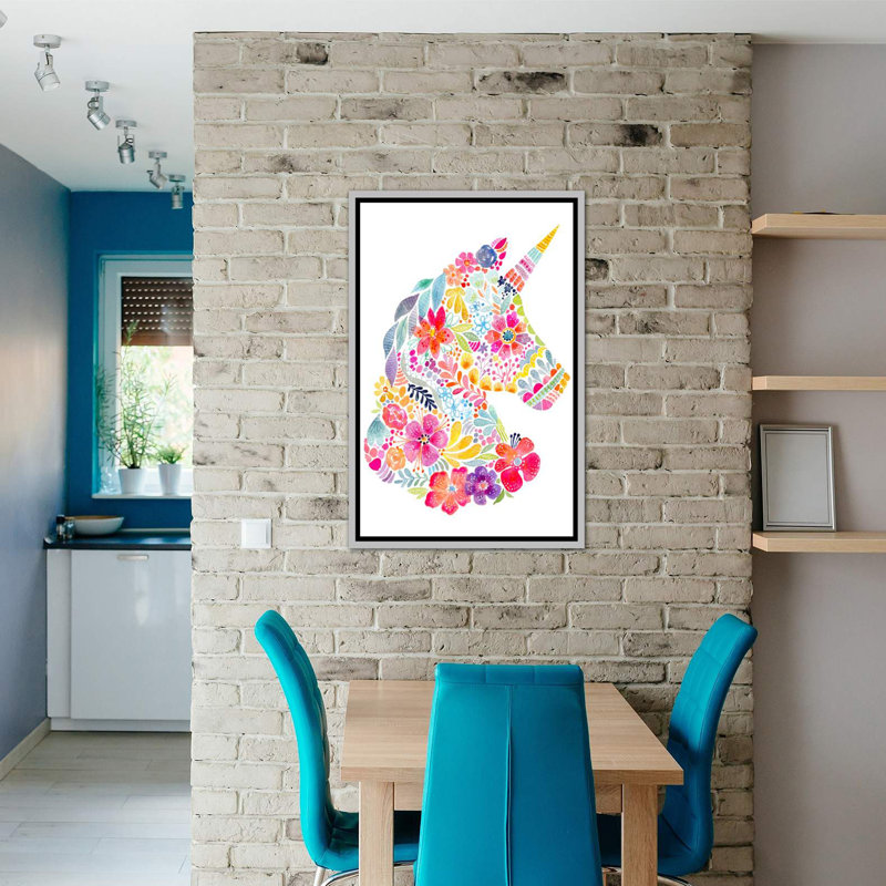 « floral silhouette : licorne » par stéphanie corfee-impression sur cadre photo, H 18 po x l 18 po x P 1,5 po
