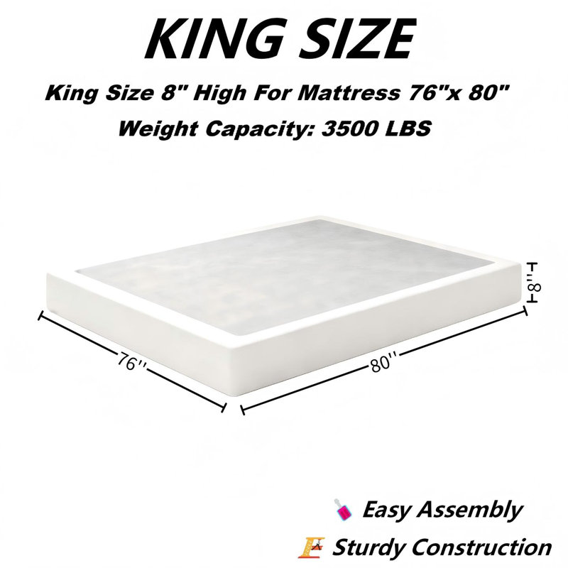 Sommier tapissier très grand 8 pouces, sommier en métal robuste, capacité de 3 500 lb, profil haut pour tous les types de matelas, assemblage facile, housse en tissu