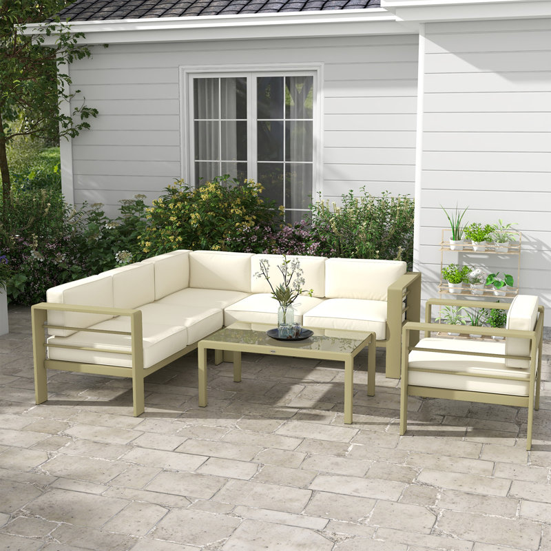 Aladino 6 - Person Garden Lounge Set with Cushions, Beige, Gold Tone