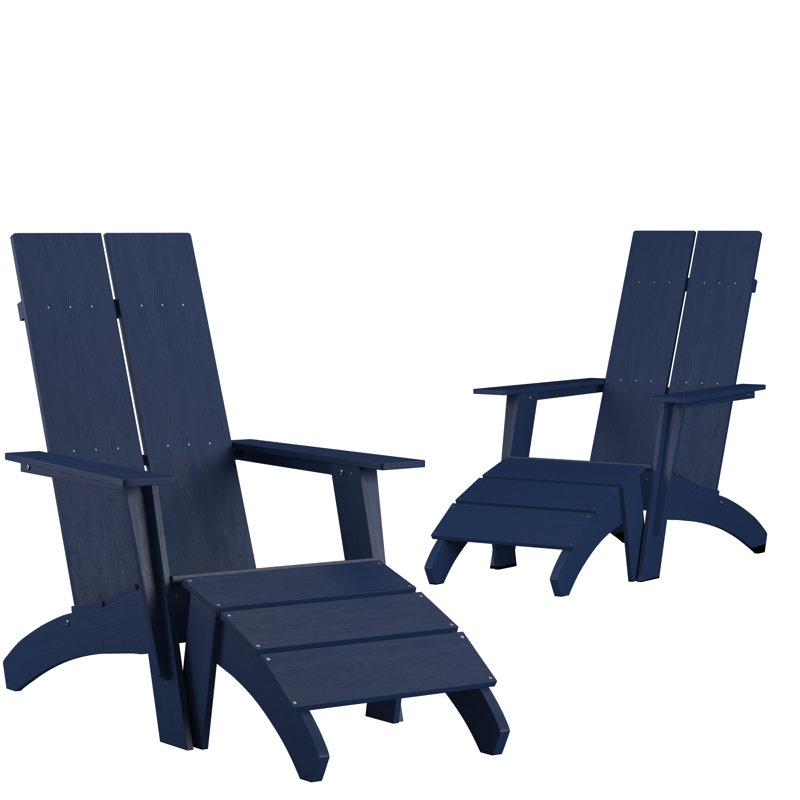 Chaise Adirondack d'extérieur avec repose-pieds Brady, Bleu marine