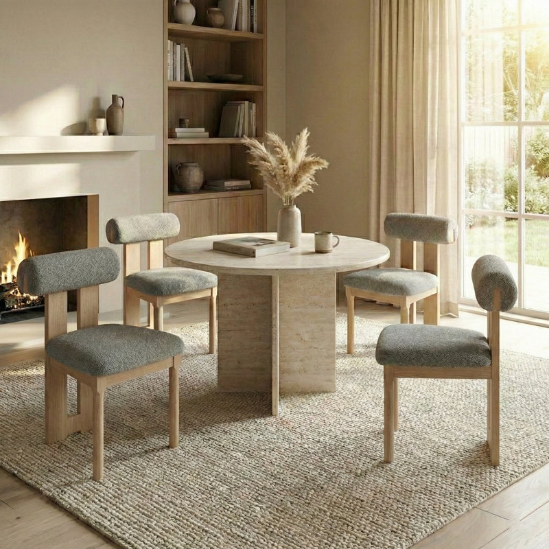 Abentego Solid Wood Fabric Dining Chair, Gray, 4