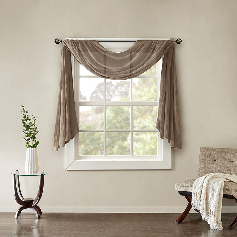 Solid Crushed Scarf Sheer, Taupe, 42.03" W x 216.03" L