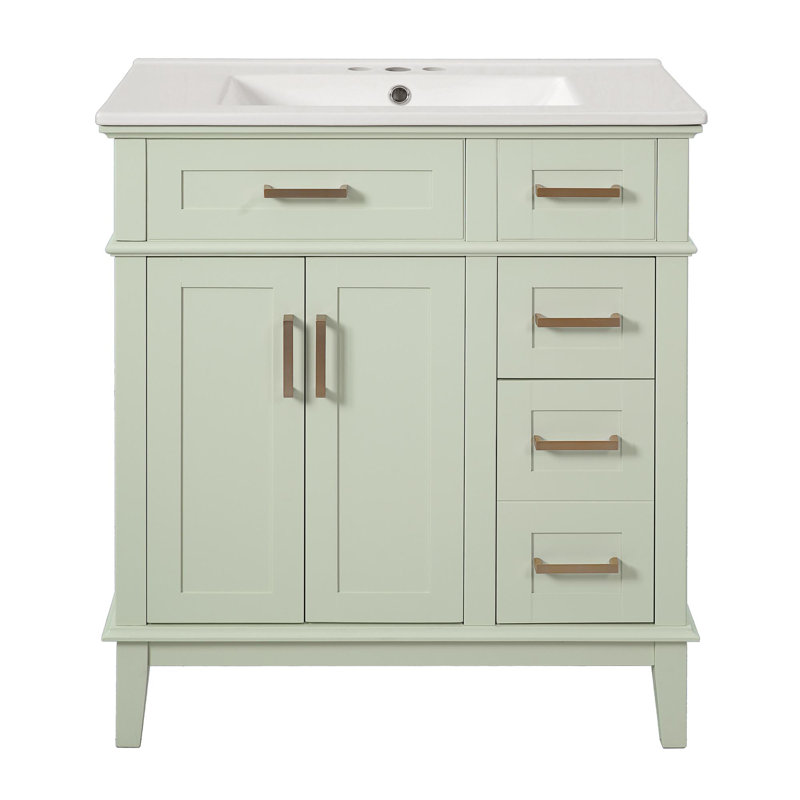 Meuble-lavabo autoportant de 30 po avec lavabo en céramique, Vert