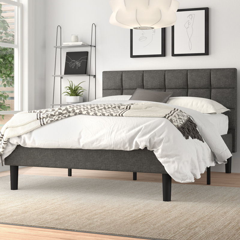 Lit plateforme tapissier Suhavi, Très grand, Gris