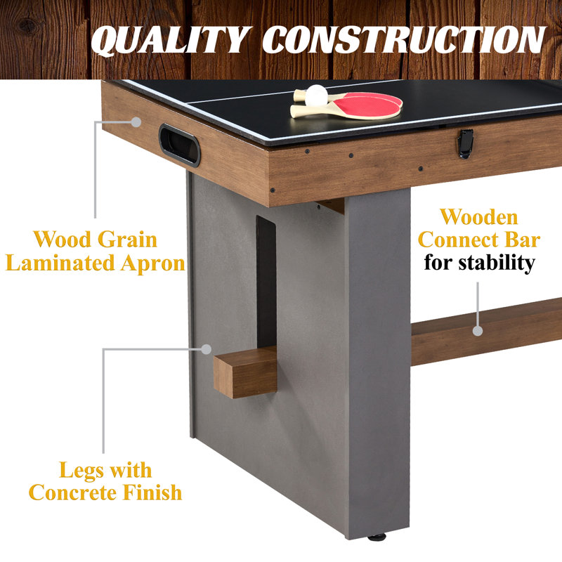 Barrington 54" 3-in-1 Wood and Concrete Game Table