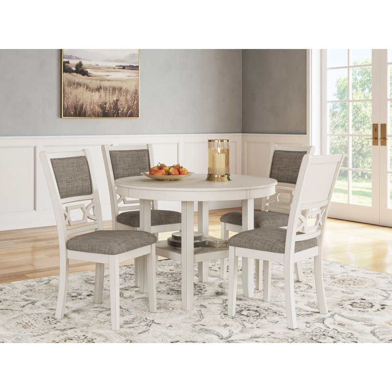 Elegant White and Gray Wood Dining Table Set with 4 Chairs