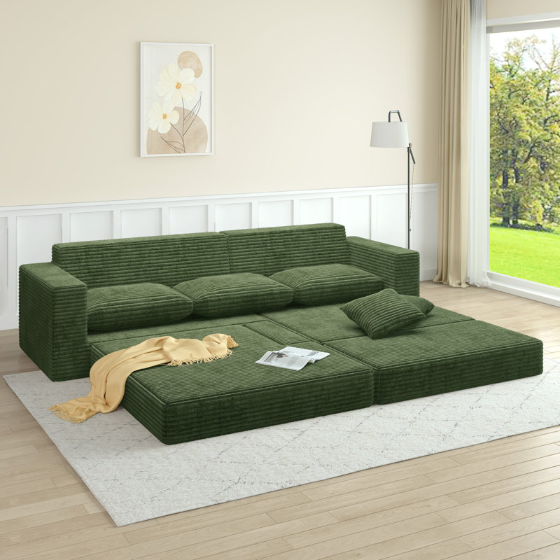 Canapé modulaire en L 28,25 po Boneless, Orienté à droite, Tissu vert
