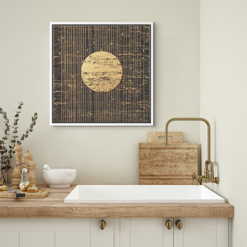 Reproduction murale abstraite de motif de ligne de lune dorée pour salon, H 16 po x l 16 po x P 1,5 po, Blanc