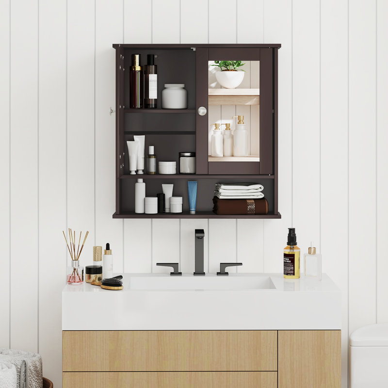 W H Medicine Cabinet Mirror, Espresso Wood