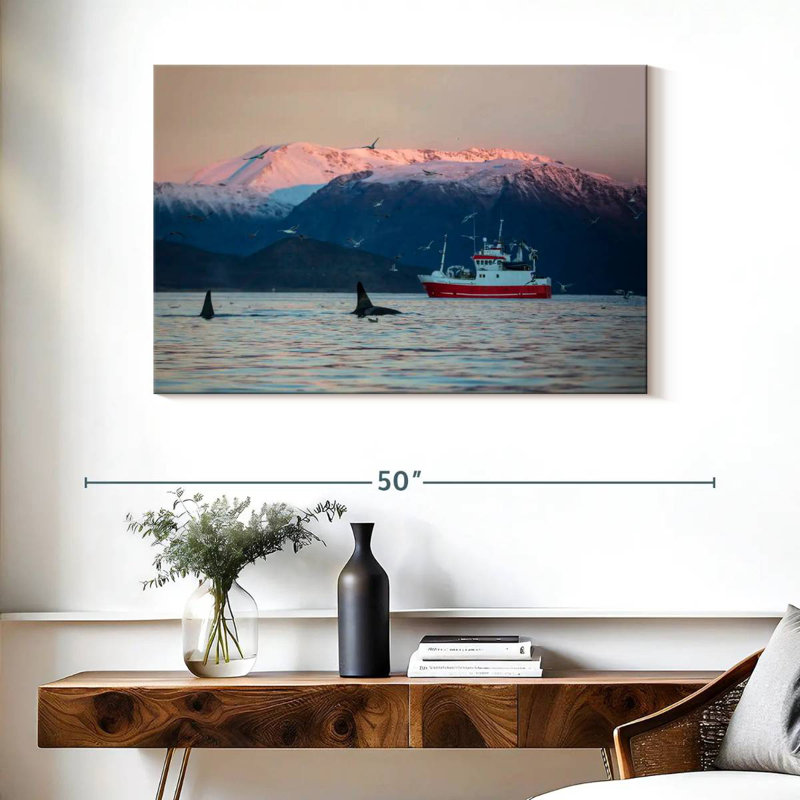 Mehar Fjord Boat And Killer Whales, 26" H x 39" W
