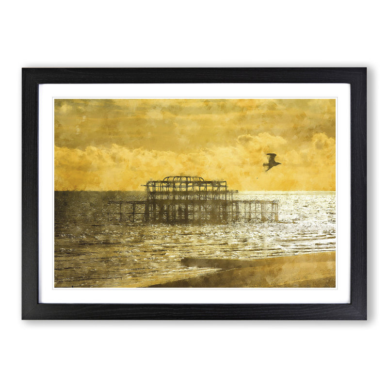 Brighton West Pier at Sunset - Picture Frame Painting, 27cm H x 36cm W x 2cm D, Black