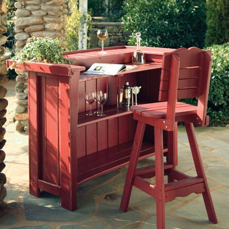 Wood Bar Set with Stools, Coral (Distressed)