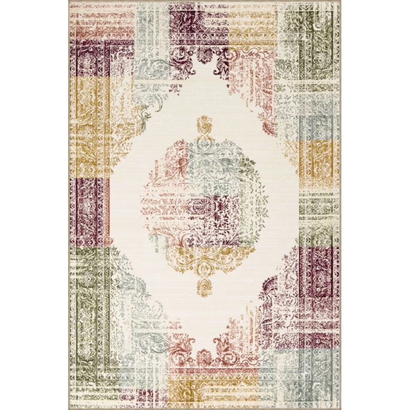 Traditional Woven Based Washable Carpet With Cream Siesta Motif, Rectangle 4' x 5'11"