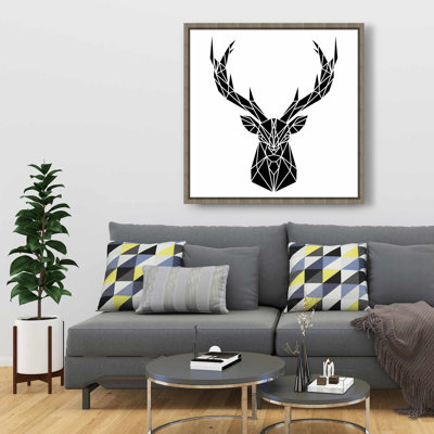 Tête de cerf géométrique - Toile encadrée blanche