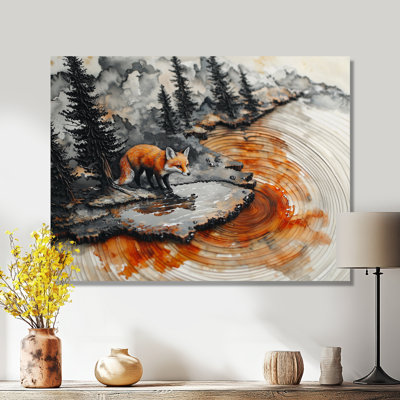 Paysage de renard silencieux au bord du lac III - renard, art en métal