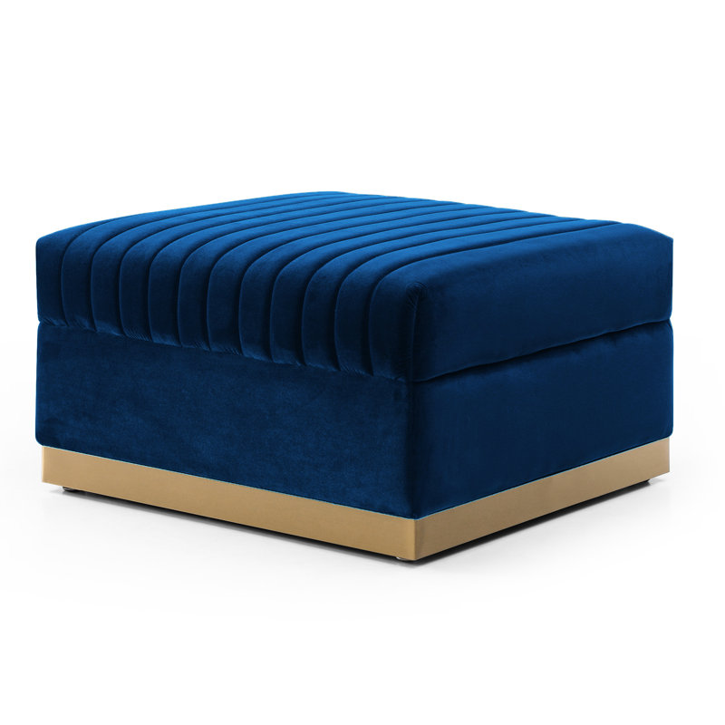 Repose-pieds contemporain rembourré en velours bleu - pour la base de salon verticale moderne en acier inoxydable, Bleu