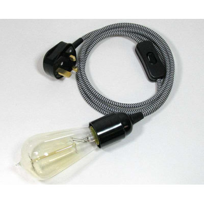 Plug in Pendant Lighting Fitting Kit, E27 Lamp Holder 4m Plug in Pendant Light Cord, Fabric Cable 3 Pin Plug in With On/Off Switch