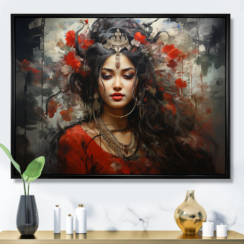 Hindouisme Serene Shakti - décoration murale Hindouisme, H 30 po x l 40 po x P 1,5 po, Cadre flottant noir