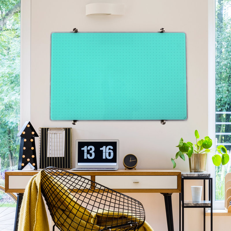 Teal Glass Magnetic Dry Erase Board 30" x 40" with Grid Design