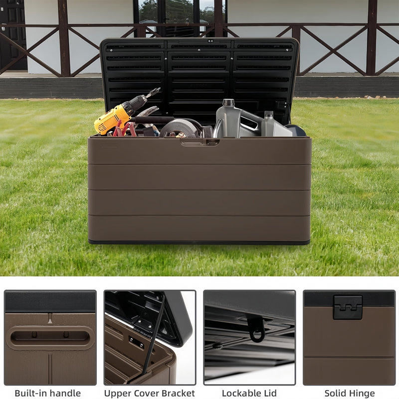 Armoire de rangement extérieure carrée 120 gallons Decksplore, Brun