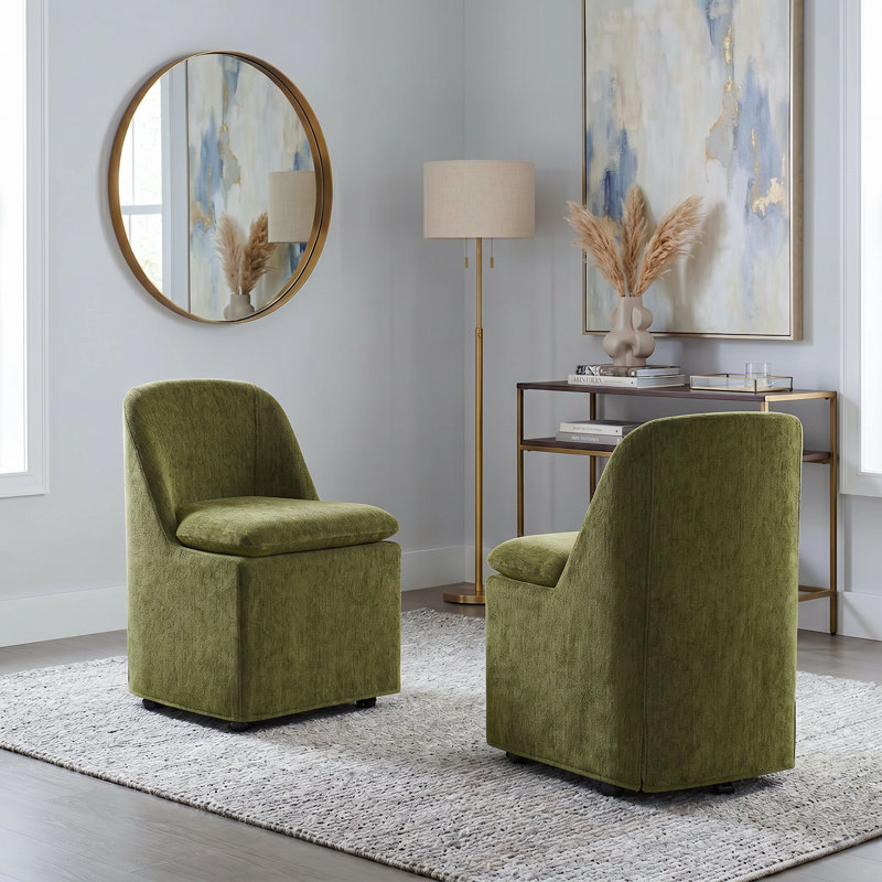 Chaise rembourrée avec housse lavable et roulettes, Vert