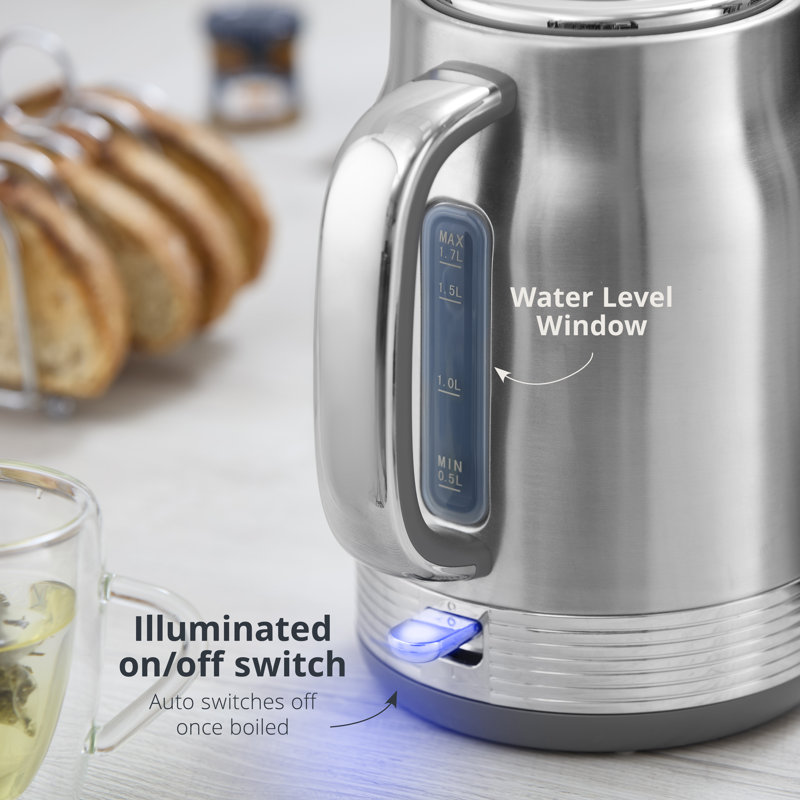 Swan Retro Kitchen Set, 1.7L Rapid Boil Traditional Kettle and 2 Slice Toaster, Non-Slip Feet, Stainless Steel