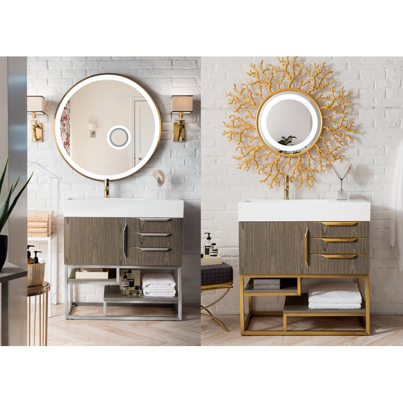Columbia 35.31'' W Single Vanity, Brushed Nickel, Ash Gray, Glossy White